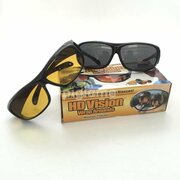 Солнцезащитные водительские очки жёлтые и черные (2 пары) HD Vision Wrap Around / очки антибликовые для водителей / антифары