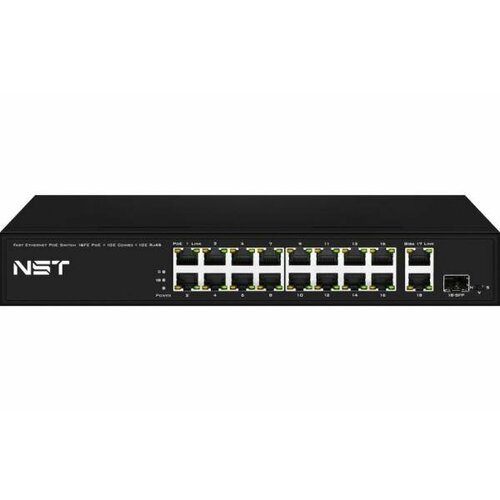 PoE коммутатор Fast Ethernet на 16 x RJ45 PoE 2 x RJ45 GE 1 SFP GE порта Порты 16 x FE 10100 Base-T с поддержкой PoE IEEE 8023afat 2 x G 20306₽