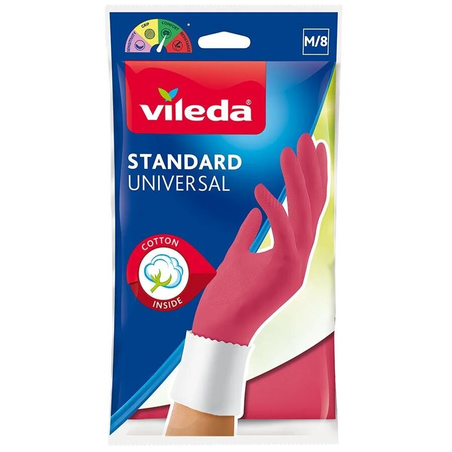 Перчатки Vileda Standard, 1 пара, размер M, цвет розовый