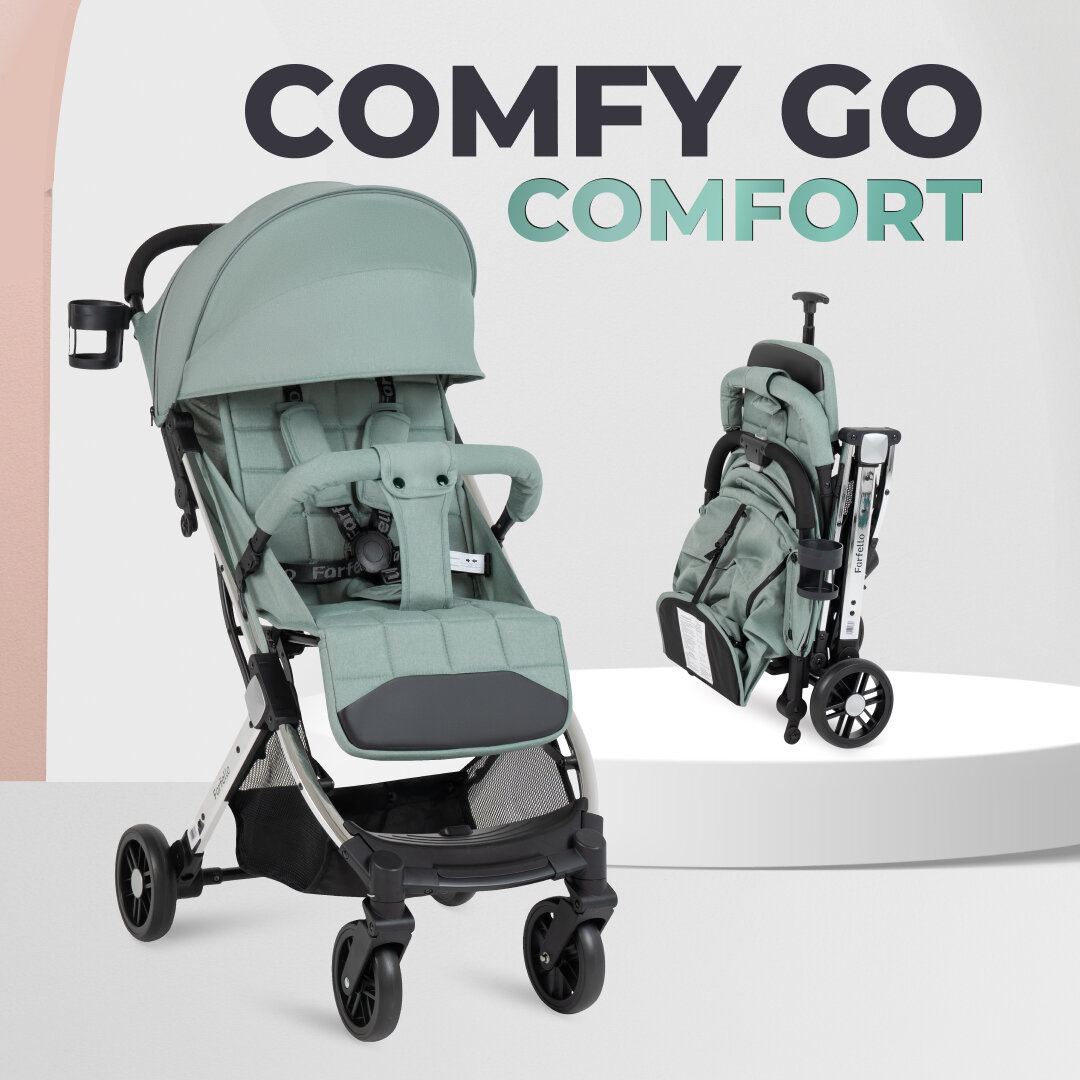 Коляска прогулочная складная Farfello Comfy Go Comfort Chrome, хаки