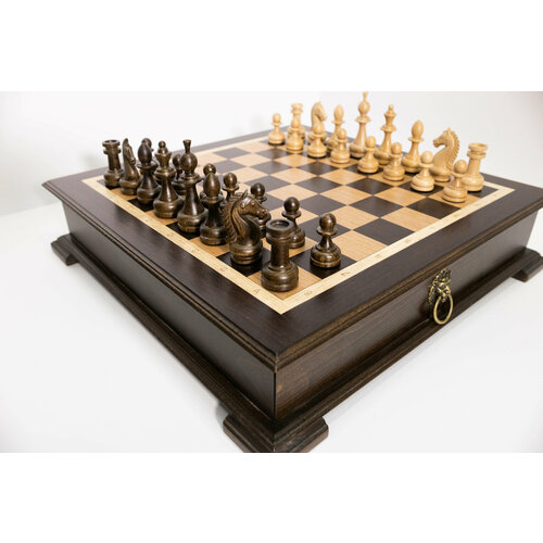 Шахматный ларец Премьер фигуры российские 2 из бука утяжеленные с королём 9 см