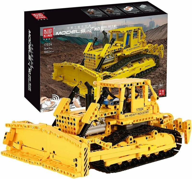 Конструктор на пульте управления MOULD KING 17024 Бульдозер Caterpillar D8K 1003 деталей