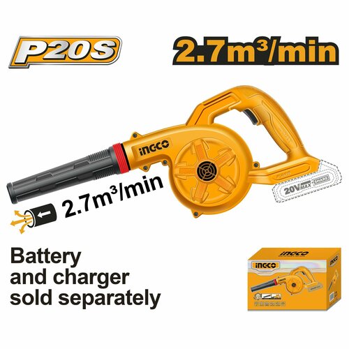 Воздуходувка аккумуляторная Li-Ion 20В INGCO CABLI20028 без АКБ и ЗУ 2160₽