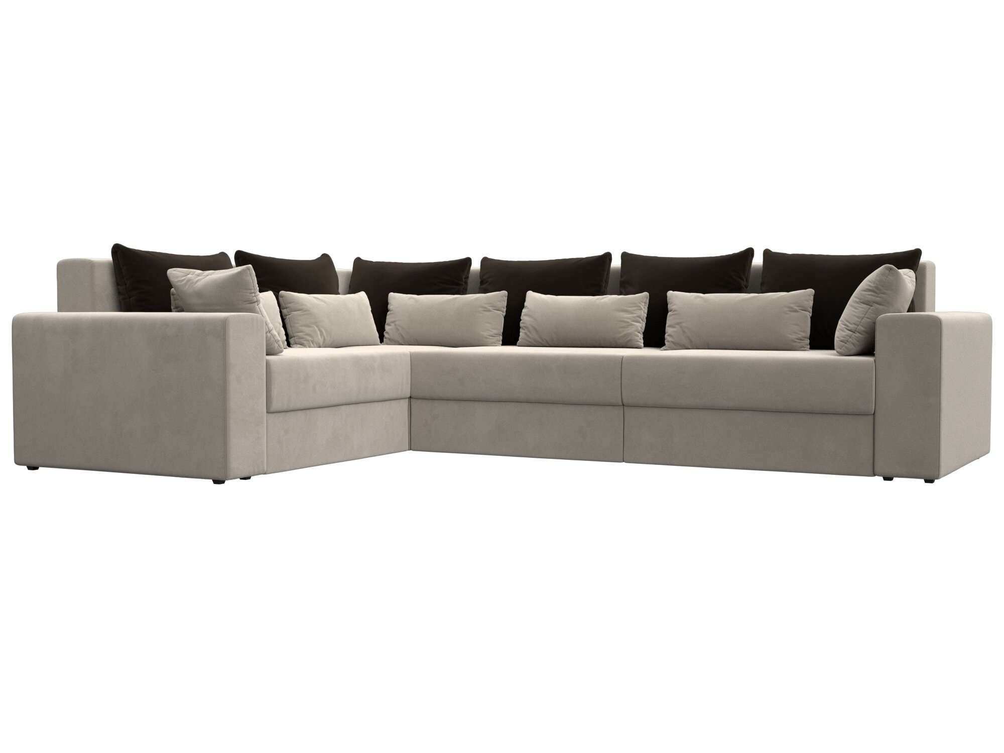 фото Угловой диван Лига Диванов Майами Long левый угол Бежевый/Коричневый/Бежевый (Микровельвет)