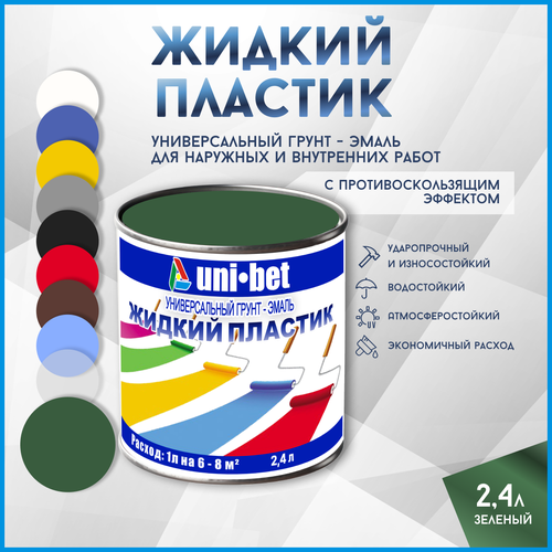 Жидкий пластик краска для бетона металла дерева асфальта UNI-BET 2,4л зеленый для наружных и внутренних работ/ Грунт эмаль UNI-BET