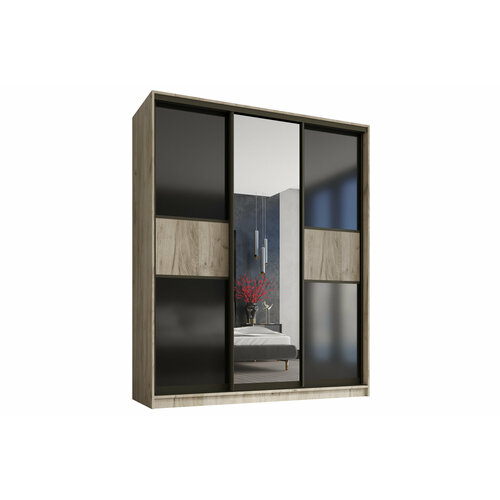 Шкаф-купе Индиго 3 160-45-220 дуб крафт серый профиль коньяк наполнение белье/платье