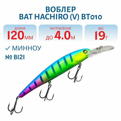Воблер BAT HACHIRO (V) BT010 120 мм, 19 гр, заглубление 4 м, цвет #B121