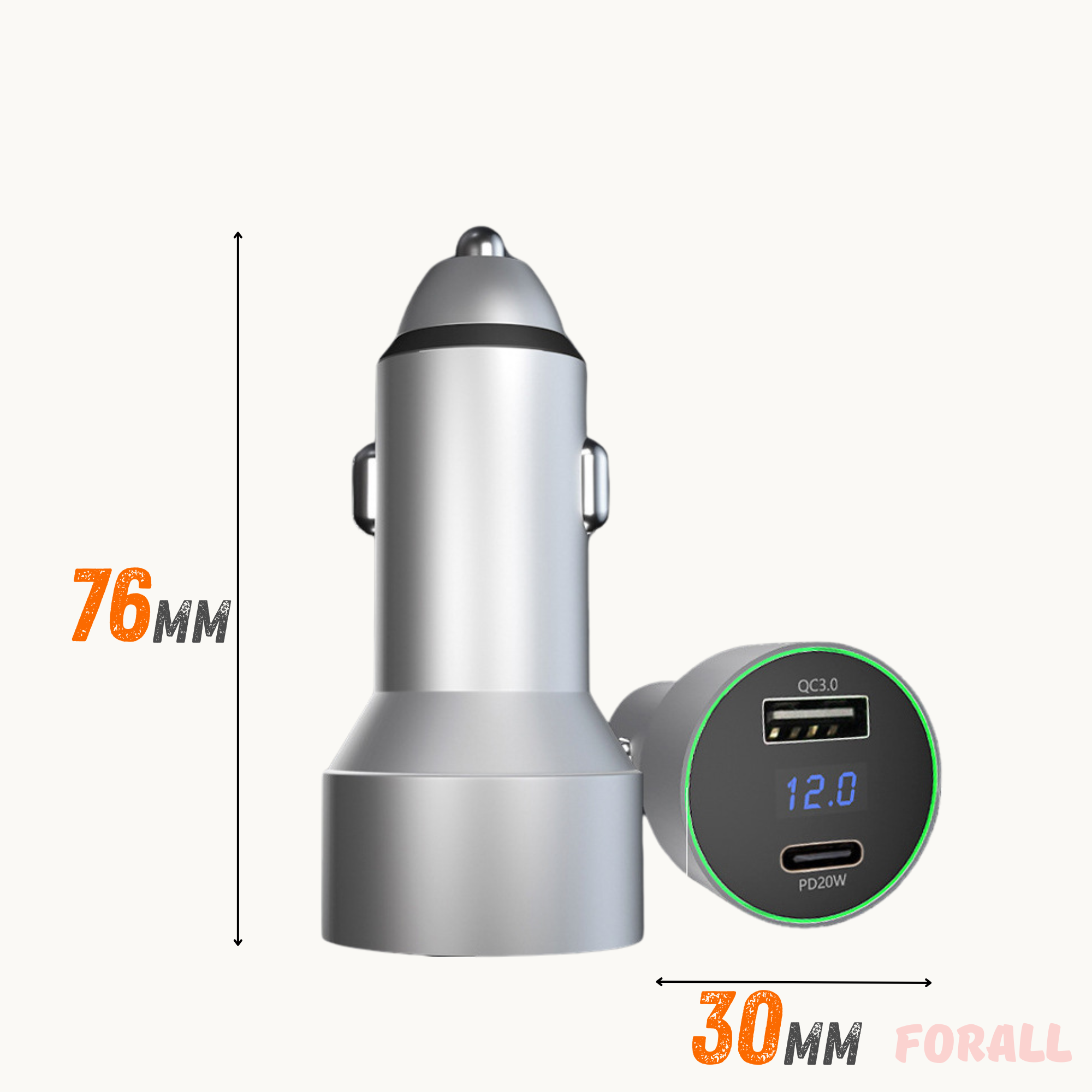 Быстрая автомобильная зарядка 20W USB Type-C / Type-A | Двойное зарядное устройство для прикуривателя — фото 1