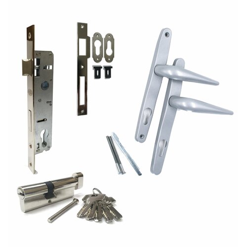 Врезной замок, комплект с ручками и цилиндром (Коричневый) для дверей и калиток