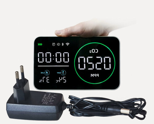 Изображение товара Комбинированный датчик Tuya Вай-Фай измеритель качества воздуха 4 в 1 StrazGaz Mod:916-M6-ТУЙЯ (Y108131VP): углекислый газ (CO2), влажность, темпера