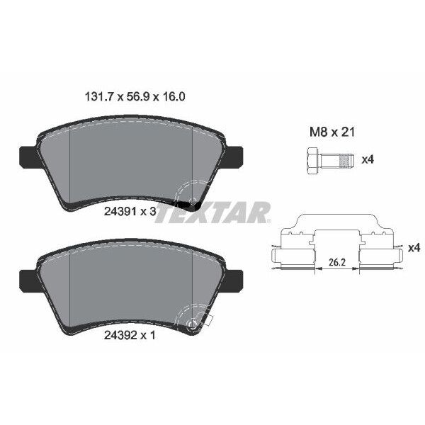 Колодки тормозные дисковые комплект Fiat Suzuki, TEXTAR 2439101 (1 шт.)