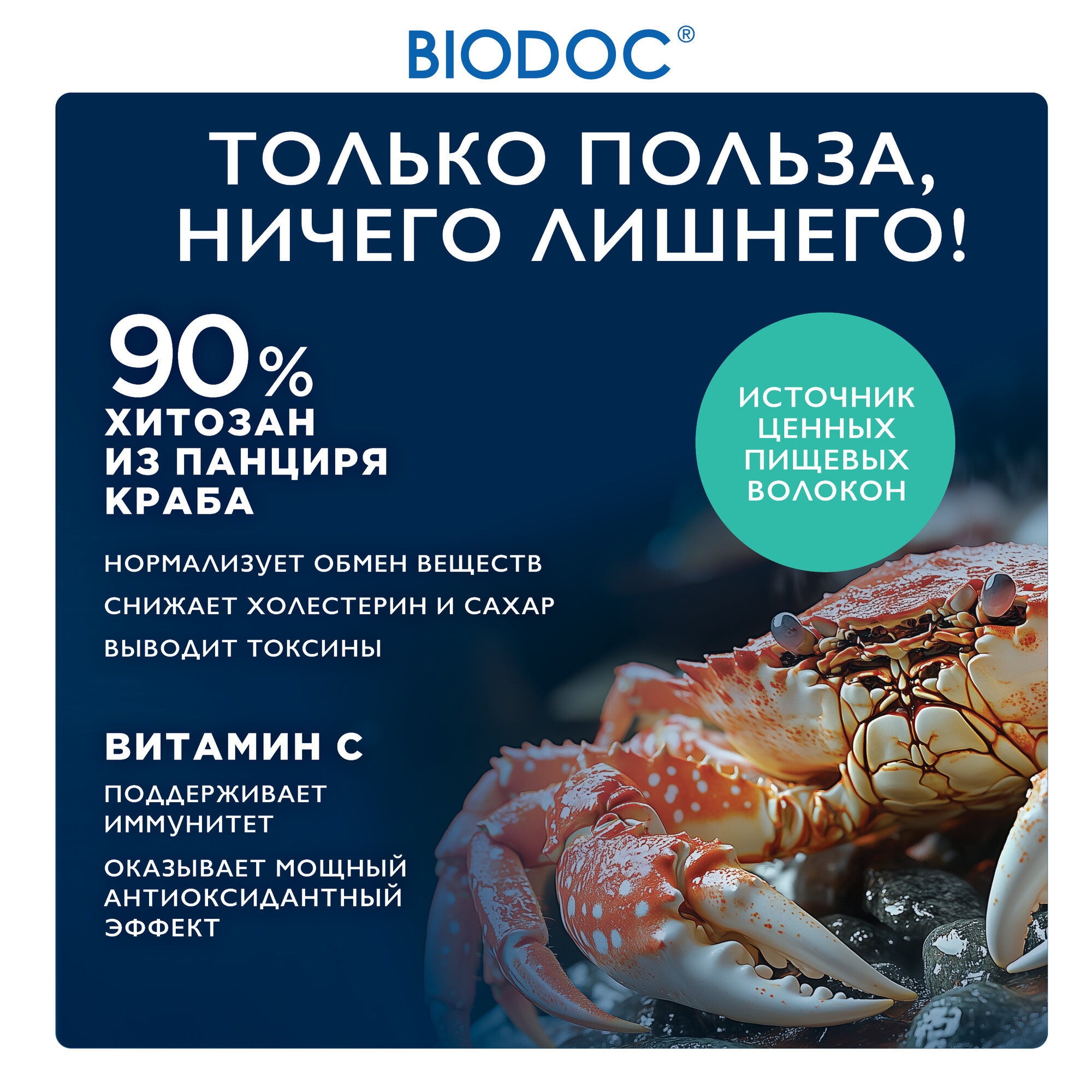 Аллергены БАД Хитозан BIODOC для похудения и очищения с витамином С, 120 шт