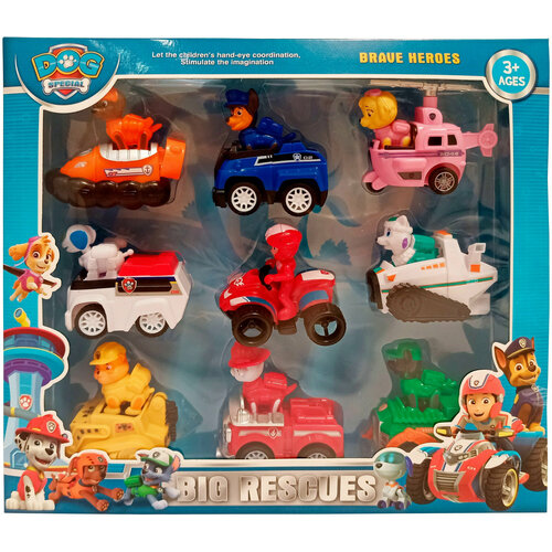Щенячий патруль машинки героевБольшой игровой набор команды щенков спасателейИнерционные машинки и фигурки 9 шт 1359₽