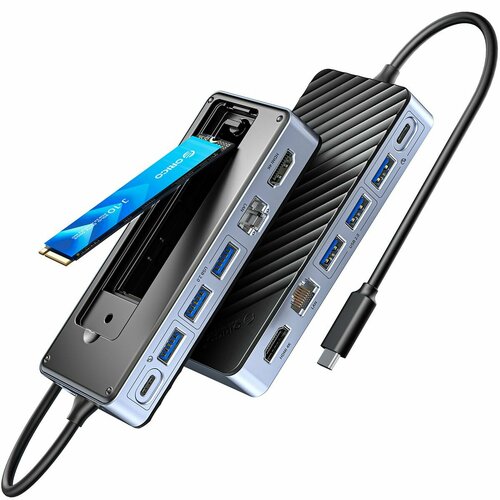 Usb разветвитель 8 в 1 ORICO OM28PR Портативная М2 док-станция для жесткого диска Type-C hub USB32GEN2 HDMI RJ45 M2NVMeSATA двойной протокол ПД100Вт 8060₽