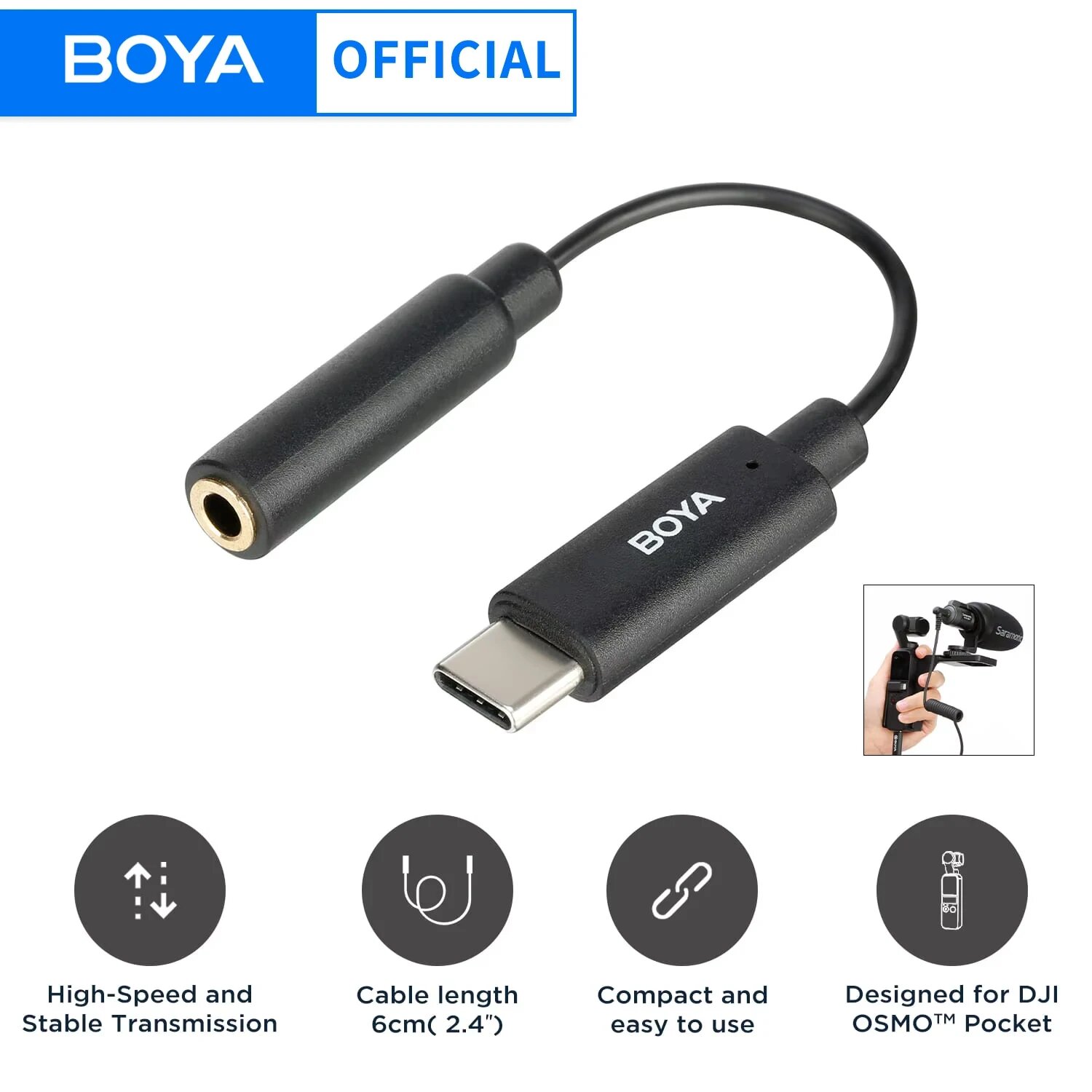 BOYA BY-K6 Аудиоадаптер для DJI OSMO Pocket — фото 1