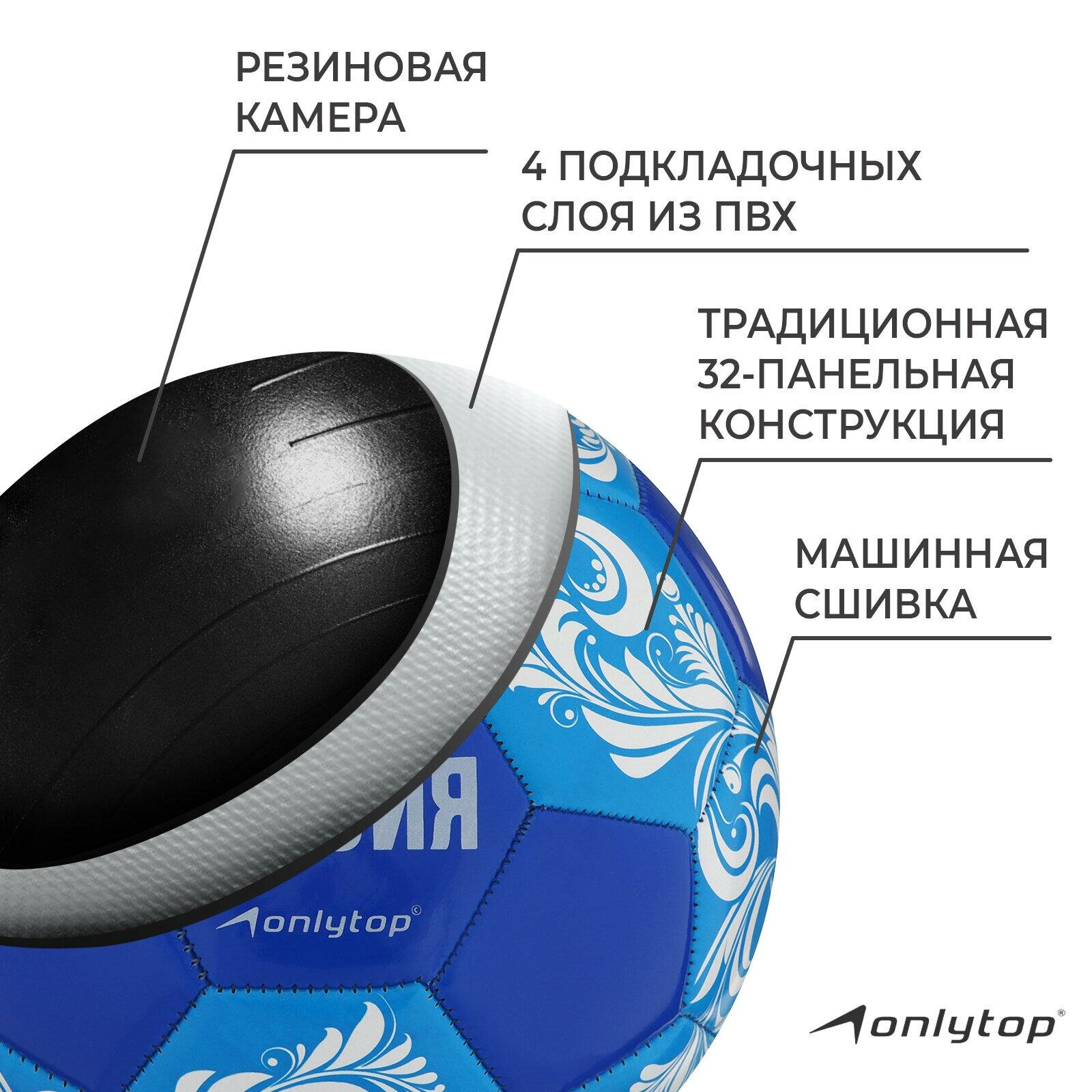 Мяч футбольный ONLYTOP «Россия», ПВХ, машинная сшивка, 32 панели, размер 5, цвет синий, голубой, белый, 4048696 — фото 1