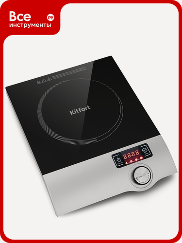 Изображение товара Индукционная плитка KITFORT КТ-108 со стеклокерамическими конфорками, защитой от перегрева, черный‑серебристый
