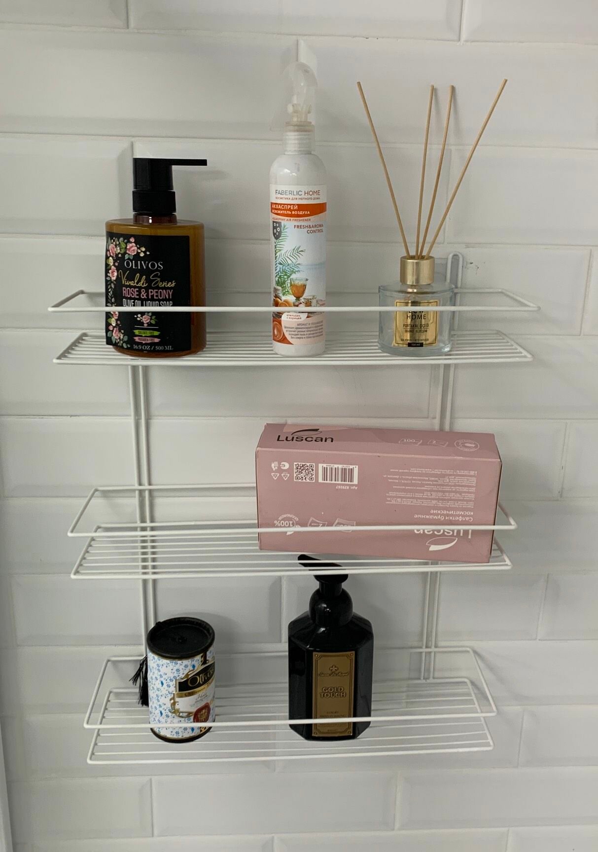 Полка прямая в ванную комнату 3-х ярусная 115х400х470мм белый цвет