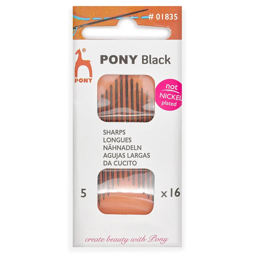 Иголки для шитья № 5, PONY Sharps BLACK, 01835, 16 шт 01613 иглы швейные sharps 5 10 в тубе с магнитом 20 шт pony