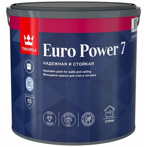 фото Краска для стен и потолков tikkurila euro power 7 база а, 2.7 л