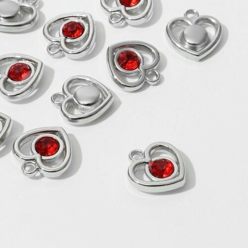 Подвеска «Сердце» 2,4×2,2×0,8 см, (набор 10 шт.), цвет красный в серебре подвеска два сердечка цвет красный в серебре