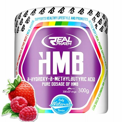 Гидроксиметилбутират, Real Pharm HMB, 300г (Клубника-Малина) / для роста мышечной массы, для похудения, спортивное питание, мужчин и женщин