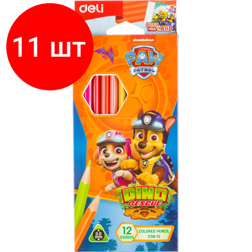 Комплект 11 наб, Карандаши цветные Deli Paw Patrol трехгран, заточен,12цв/наб, картон EC116-12