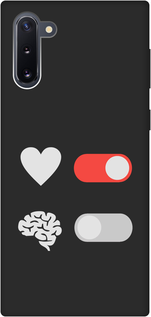 Матовый Soft Touch силиконовый чехол на Samsung Galaxy Note 10, Самсунг Ноут 10 с 3D принтом "Brain Off W" черный