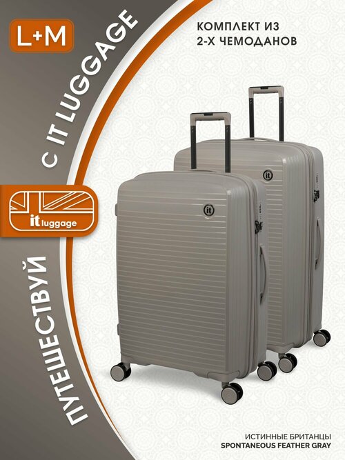 Комплект чемоданов IT Luggage, 2 шт., 161 л, размер M+, серый