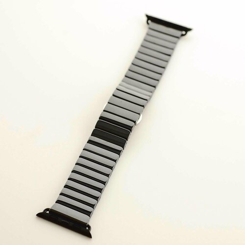Браслет керамический для часов Apple Watch 42мм/ 44мм/ 45мм застежка бабочка #02 черный