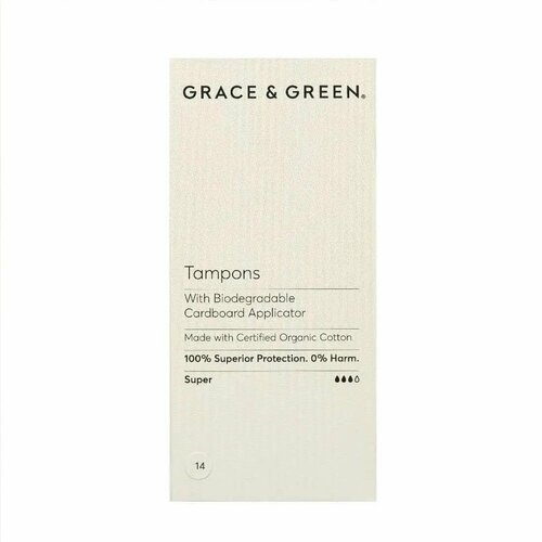 Органические тампоны Grace&Green с биоразлагаемым аппликатором, обычные (14 тампонов)