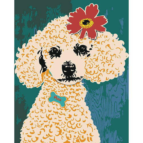 Картина по номерам Собака пудель с цветком на голове 40х50 девушка 40х50 см с цветком на голове на зеленом фоне раскраска картина по номерам
