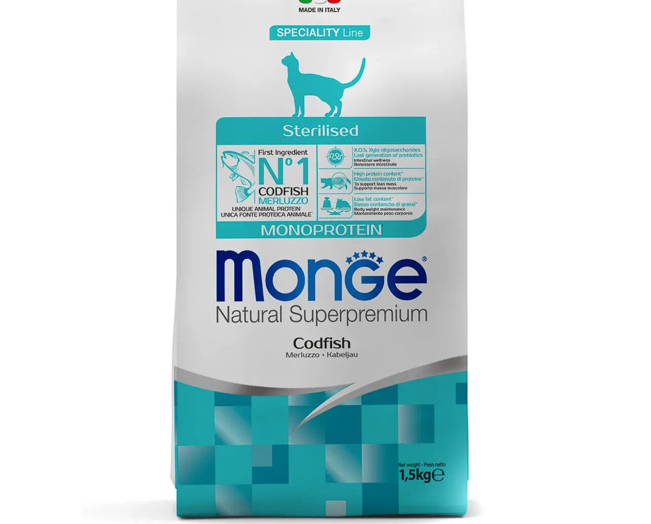 Сухой корм для стерилизованных кошек Monge Monoprotein, , с треской 1.5