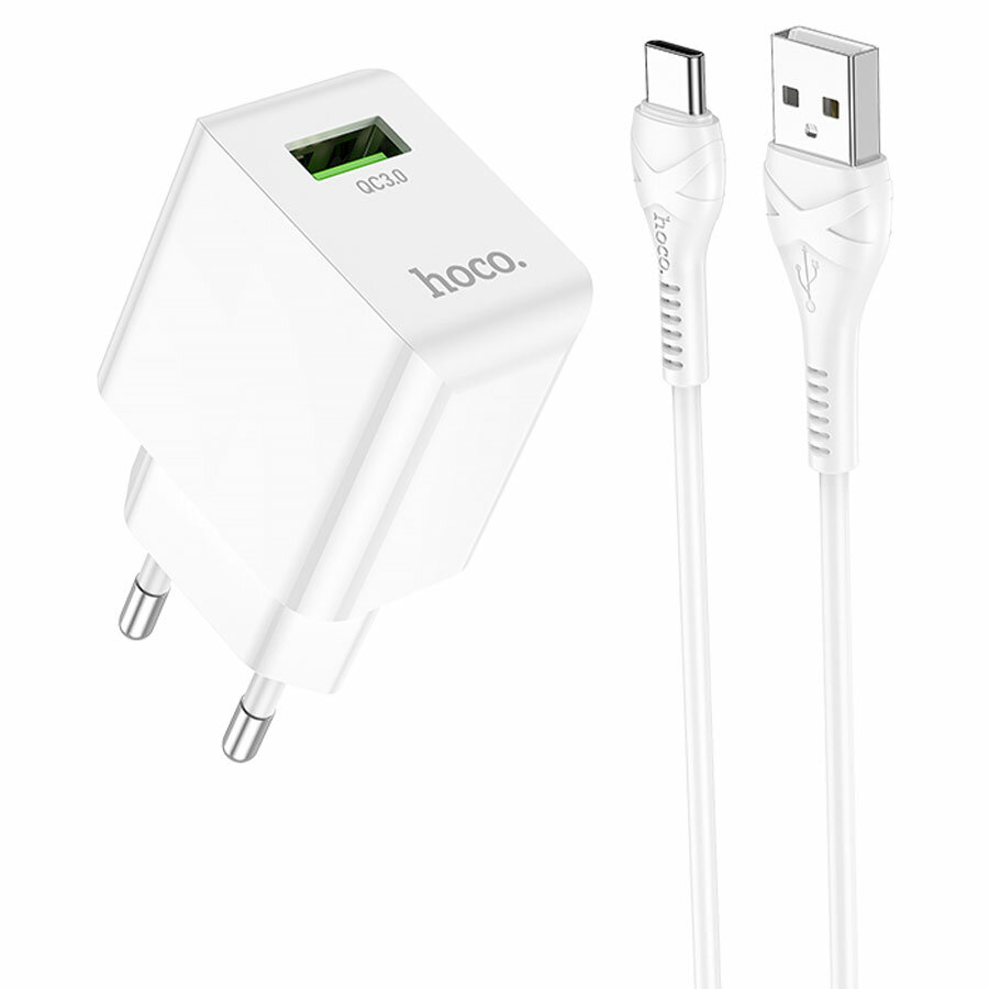 Сетевое зарядное устройство HOCO C98A Proton 1xUSB с Кабелем USB - Type-C, 3.0A, 18W, белый