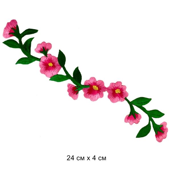 Вышитая термоаппликация "Вьюнок", упак.2 шт, размер: 24*4см, цвет: розовая