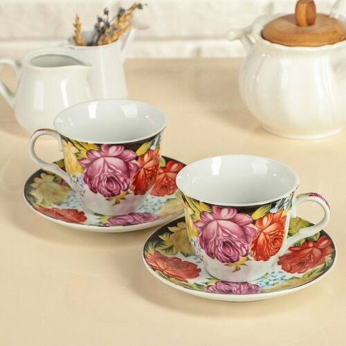 Сервиз чайный керамический Доляна Роспись 4 предмета 2 чашки 210 мл 2 блюдца d14 см 1025₽