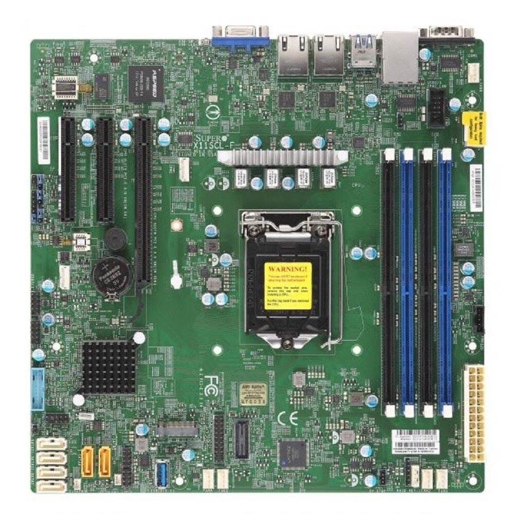 Supermicro Материнская плата Supermicro MBD-X11SCL-F-B OEM {1xLGA 1151, Intel C242, 4xDDR4, 2x1GbE LAN, 6xSATA3 (6Gbps) RAID 0,1,5,10, 6xUSB 2.0 + 5xUSB 3.1, 1xVGA, 2 COM, 1xPCI-E 3.0 x16, 2xPCI-E 3.0 x8, Micro-ATX}