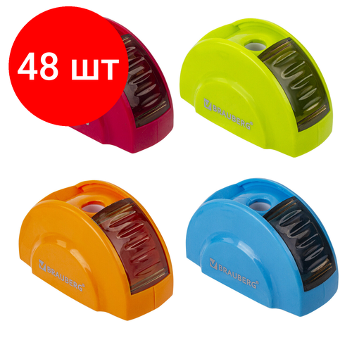 Комплект 48 шт, Точилка BRAUBERG Roll, с контейнером, пластиковая, корпус ассорти, 228464 в заказе 36 шт точилка brauberg ultra color пластиковая корпус ассорти 228466