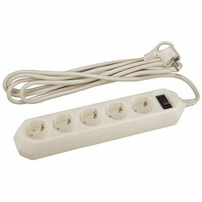 Фильтр сетевой 5-мест 3м ПВС 3*075 бежевый выкл ЭРА