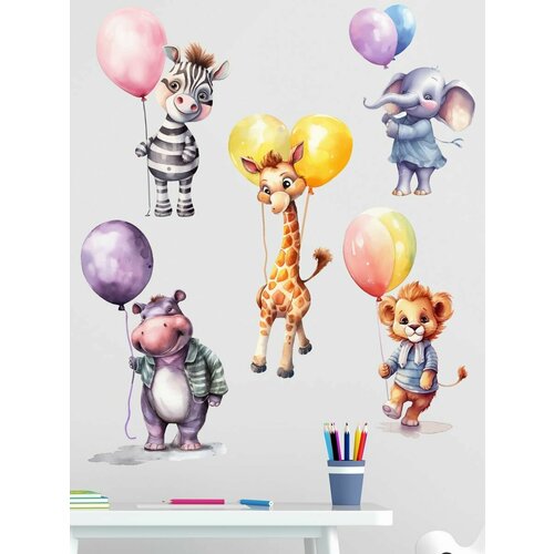 Интерьерные наклейки на стену для декора и интерьера дома stiker зверюшки на шариках 349₽