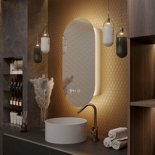 Зеркало-шкаф Олимпия 100*55 с тёплой LED-подсветкой, правый, с часами