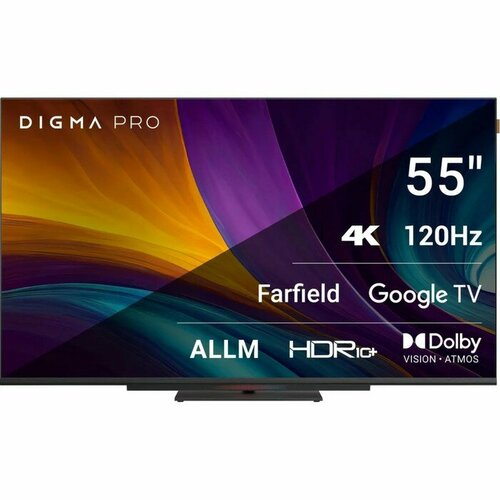DIGMA Телевизор Digma Pro 55C, 55", 3840x2160, DVB-T2/C/S2, HDMI 3, USB 2, Smart TV, чёрный