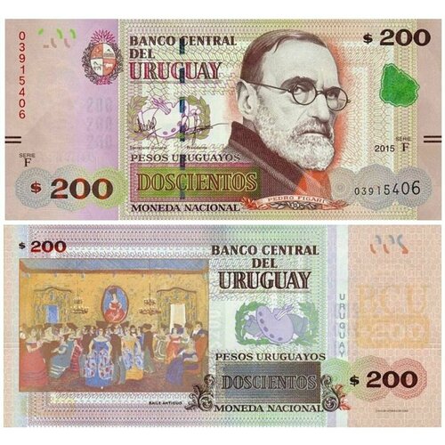 Банкнота Уругвай 200 песо 2015 год UNC банкнота номиналом 100 песо 2011 года уругвай