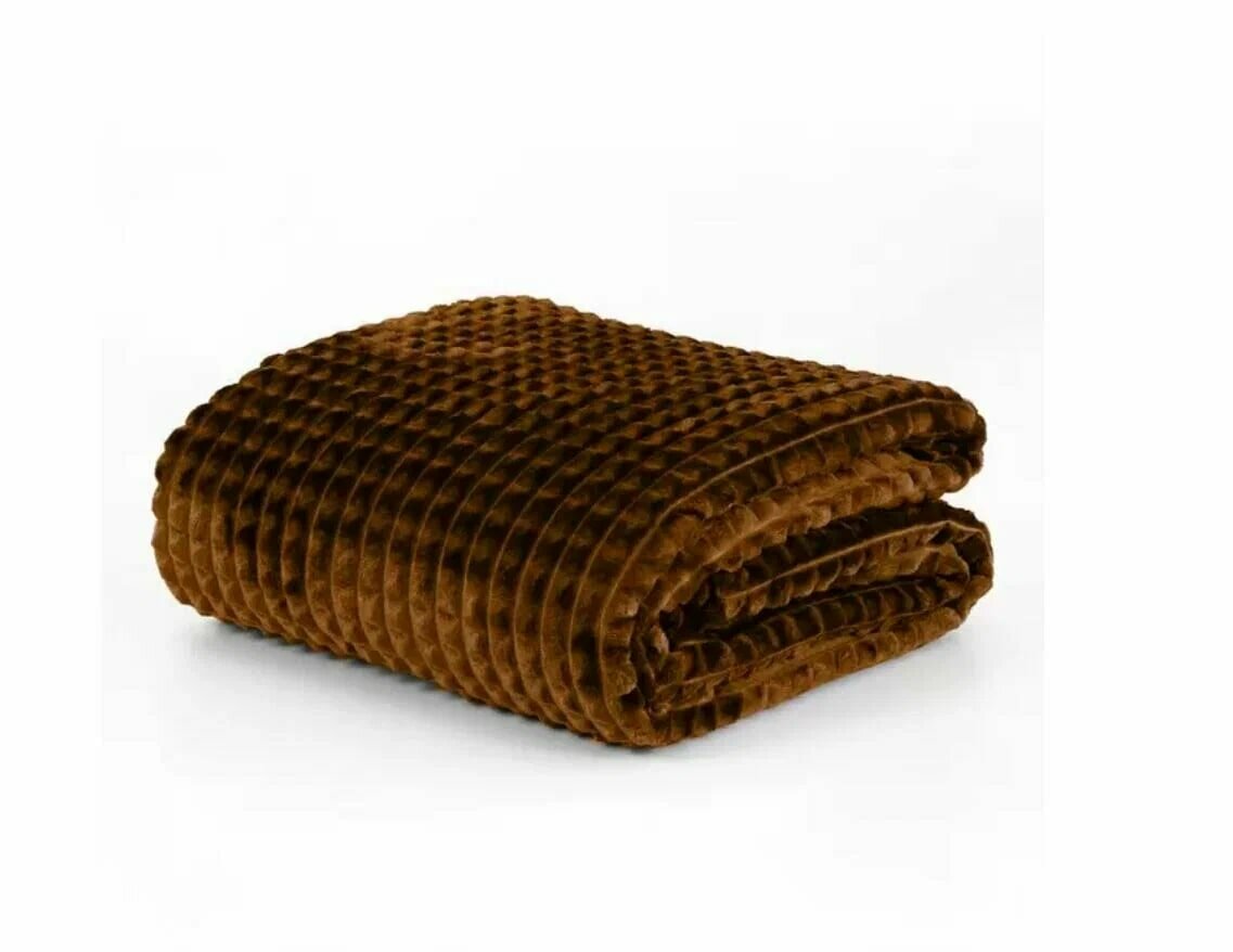Плед бамбук 200*220 , коричневый пушистый плед кубик с ворсом, покрывало на кровать диван, мягкий плед накидка