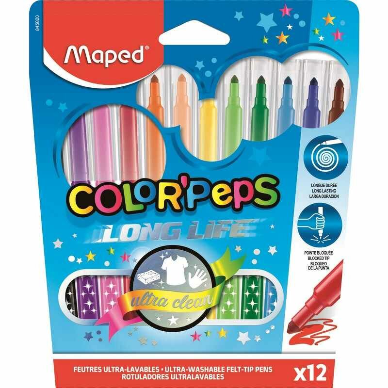 Фломастеры Maped COLOR'PEPS LONG LIFE,3хгр. пиш. узел, смываем,12цв/наб,845020