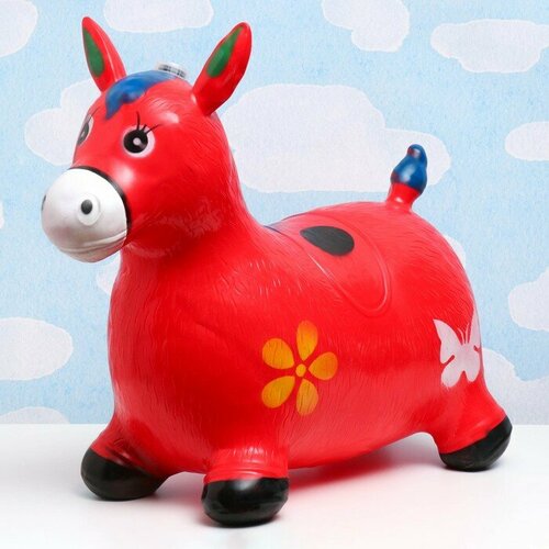Игрушка - прыгун детская Музыкальная Лошадка резиновая надувная 50х30см красная 1645₽