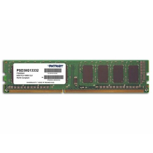 Оперативная память для компьютера 8Gb 1x8Gb PC3-10600 1333MHz DDR3 DIMM CL9 Patriot Signature PSD38G13332 195600₽