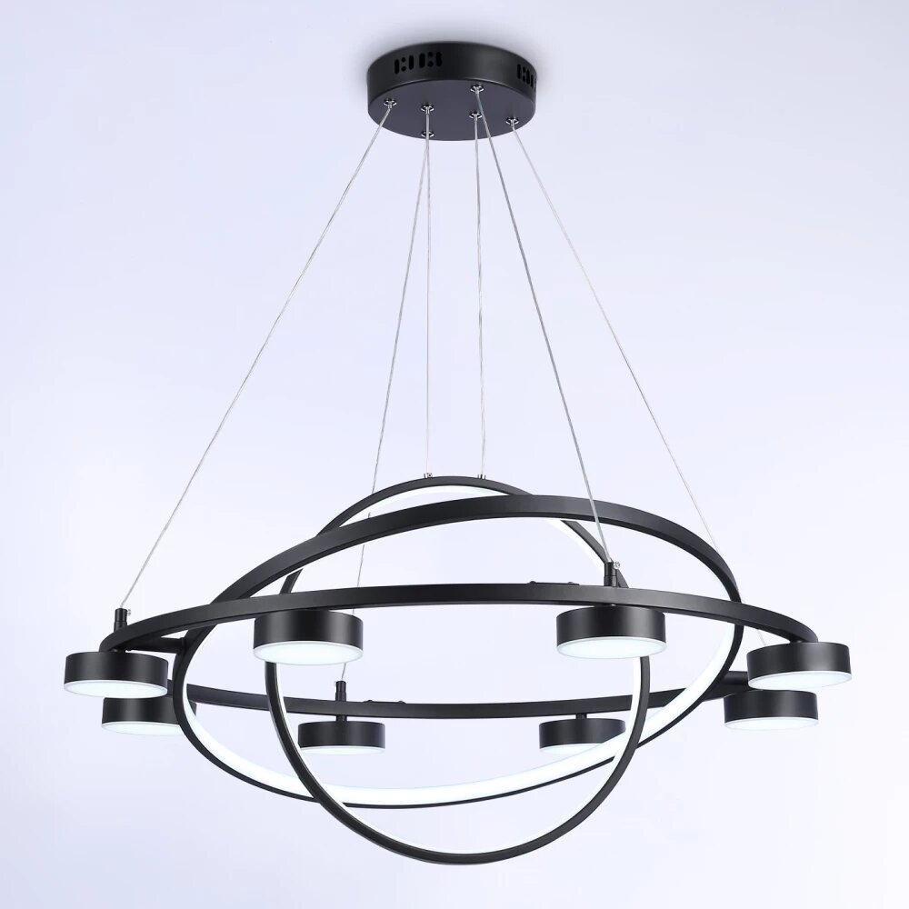 Подвесной светодиодный светильник с пультом Ambrella Light Comfort FL51779/3+8 BK черный 3000K/4200K/6400K 112W D800/580/400*1200 (ПДУ ИК)