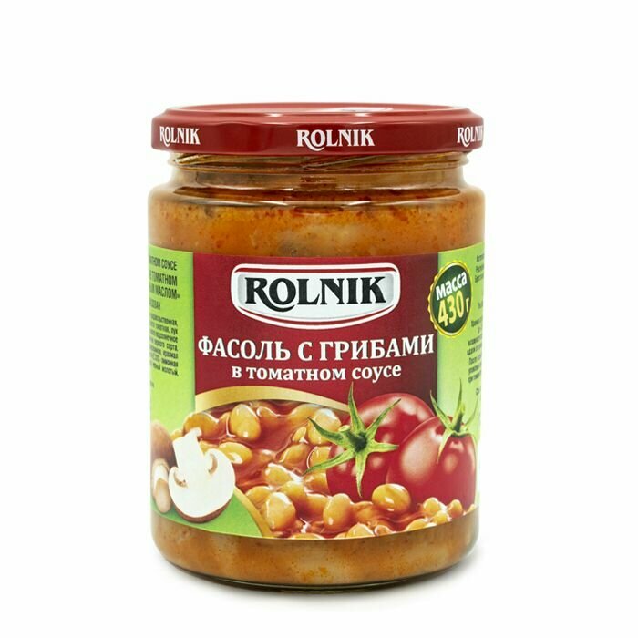 Rolnik Фасоль с грибами в томатном соусе, 430 г