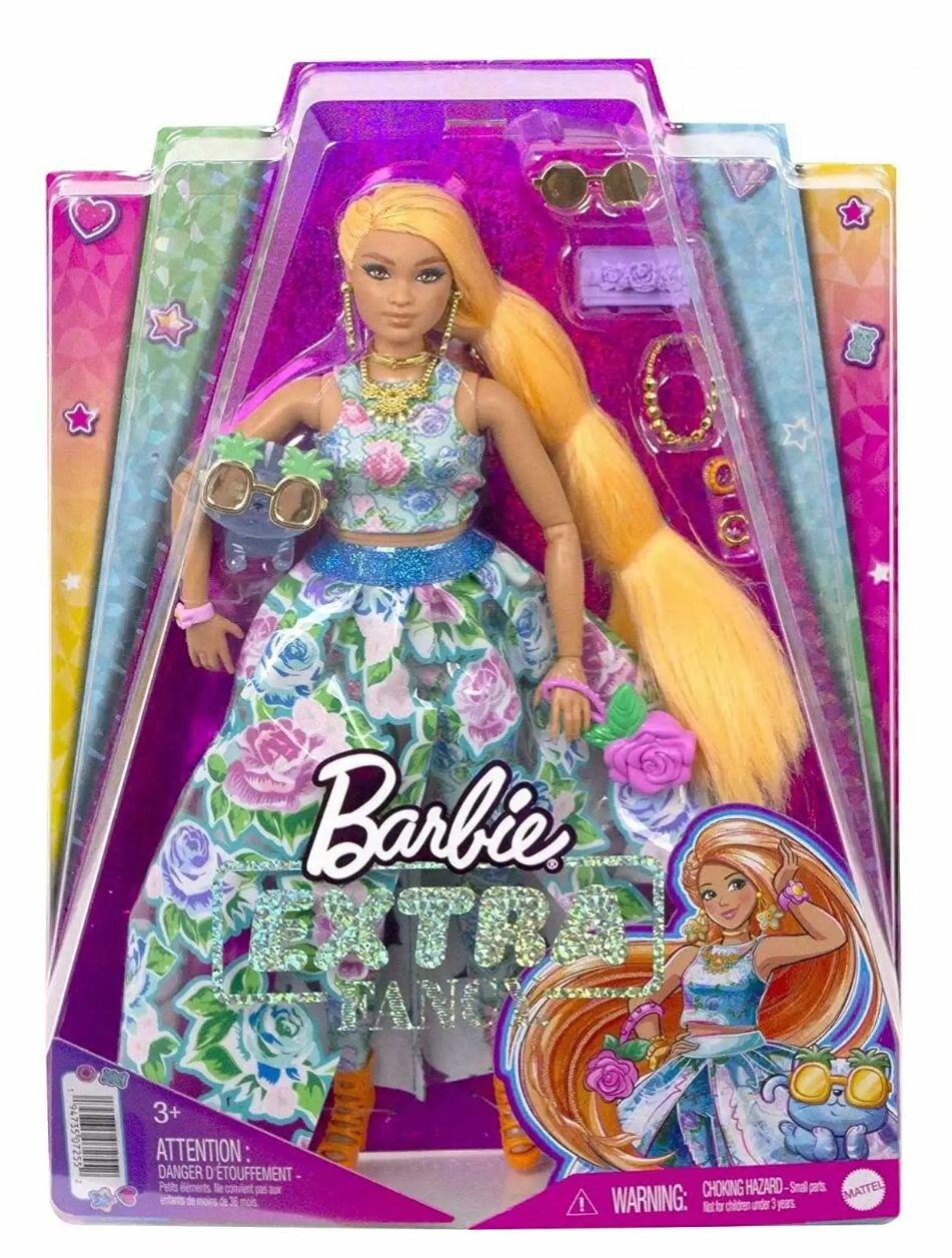 Кукла Mattel Barbie Extra Fancy - Экстра в платье-двойка с цветочным принтом + котенок - Барби HHN14